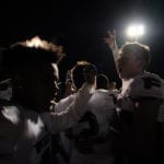 Fulton celebrates defeating West on Thursday, Oct. 18, 2018, at West.